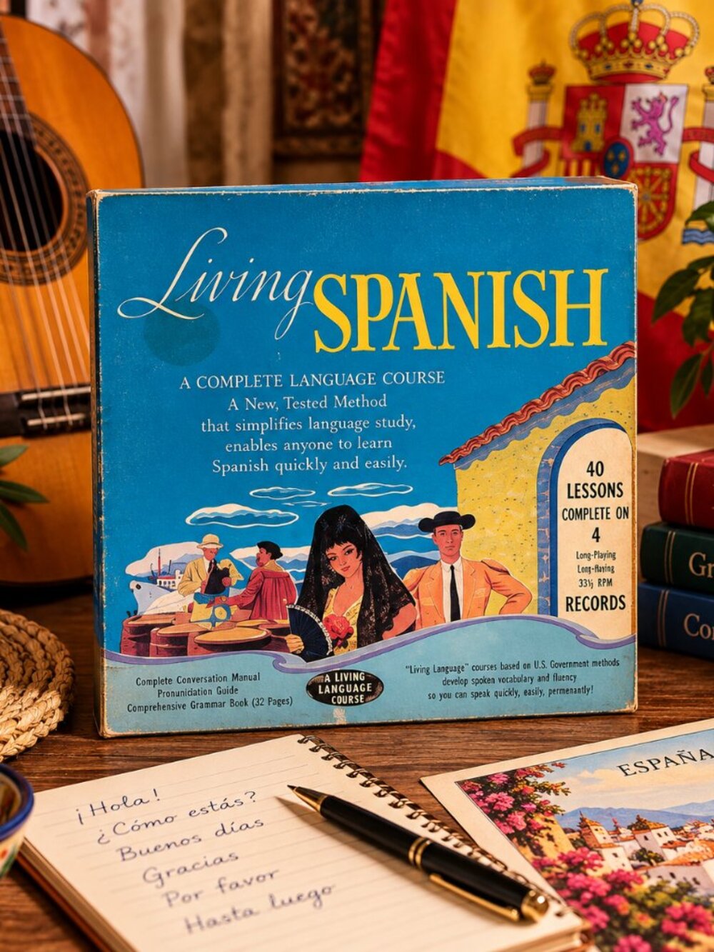 Vintage Living Spanish Language Course 4 Record Set – 40 Lessons 33⅓ RPM
